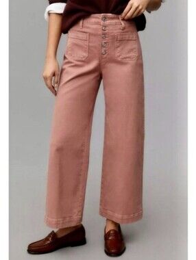Paige anessa wide Leg high-waisted, ankle-length Patch Pockets Jeans rose blush